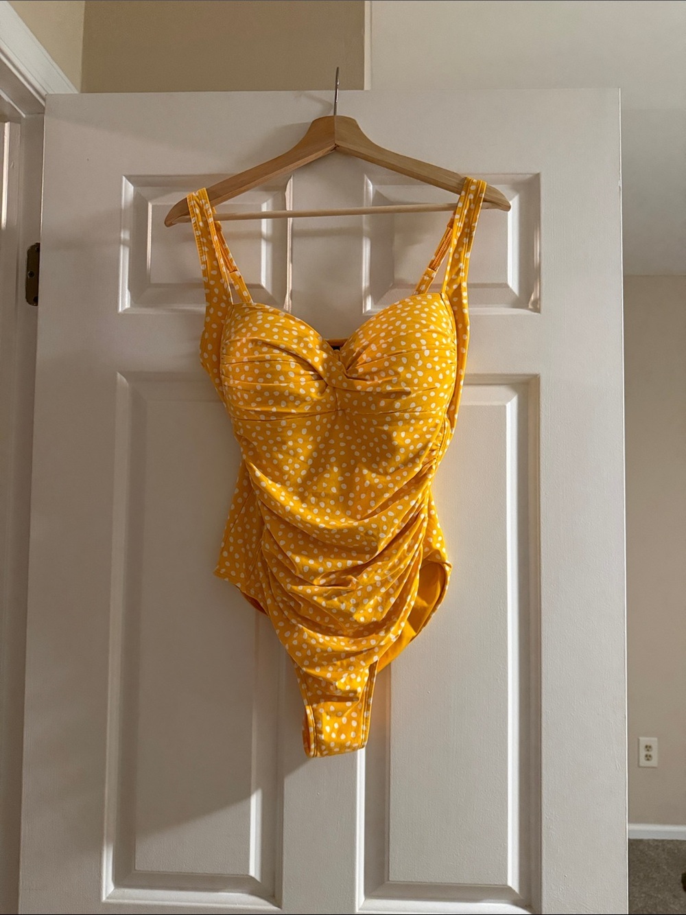 Nip Tuck Yellow Polka Dot Sweetheart Ruched One-Piece Swimsuit